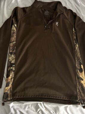 Browning Men's Brown Half-Zip Performance Pullover with Camo Panels
